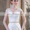 Elegant Appliqued Cap Sleeve See Through Back Beaded Sash Sheath Tulle Wedding Dress 2017