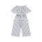 Girl Gray Stripe Off Shoulder Jumper Jumpsuit Baby Rompers