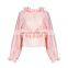 TWOTWINSTYLE Ruffles Patchwork Women's Shirt Stand Collar Puff Sleeve Perspective Loose Summer