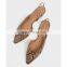 Women handmade beautiful snake print design pointed toe back elastic band flat sandals shoes