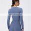 New Ribbed Nude Feeling Beauty Back Long Sleeves Solid Color T-shirt Women Gym Fitness Sportswear Clothing Top