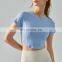 Blank Custom Breathable Built In Bra Fixed Pads Sports Fitness Gym Compression Yoga Crop Top Women Workout Active Wear T Shirt