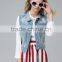 Wholesale garment factory women's denim vest with hoody new design lady's denim clothes