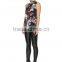 Lady's silk crep de chin digital print sleeveless fashion top with neck band
