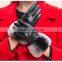 Ladies Wearing Leather Gloves With Gradient Rex Rabbit Fur Trim Genuine Sheep Skin