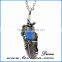 Big Blue Stone Mens Womens Vintage Feather Stainless Steel Pendant