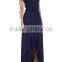 2016 Elegant Navy Blue Off Shoulder Chiffon Evening Gown HSD8152