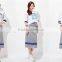 Female money navy blue printed knitted waistband draw string dress