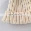 Myfur Elegant 30% Wool Knitted Striped Beanie Hat with Real Raccoon Fur Pom Pom