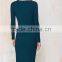 Women New Model Ladies Emerald Green Plunging Neckline Midi Bandage Long Sleeve Prom Dress