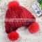 2016 latest fashion solid color lady genuine mink fur hats with fox fur balls
