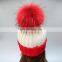 Stock hat fashion winter real big raccoon fur ball knitted beanie hat