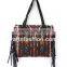 Indian Village Handmade Embroidery Work Fringes Leather Bag- Antique Indian Banjara Leather Fringe Tote Bag- Indian Vintage Bag