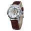 SEWOR 614 Men Classic Wrist Leather Band Watch Skeleton Hand Winding Mechanical Casual Man Watches