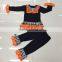 2015 Best Selling Halloween Girl Outfit Long Sleeve Ruffle Shirt & Ruffle Pants Black and Orange Set Halloween Clothes Sets