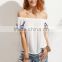 Blouses latest fashion design women clothing White Pompom Trim Off The Shoulder Blouse