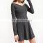 Grey Criss Cross Off The Shoulder Kint Fit And Flare Winter Women Dress Names Of Girls Dresses Wholesale Clothing Market HSD5691