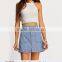 Famous Summer Style Mini High Waist Attractive Blue Denim One Line Button A-line Women Skirt