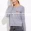 Custom Made Grey Split Side High Low Pocket Sweater Long Sleeve Round Neck Pullovers Casual Sports Sweater