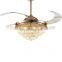 Modern design silent save energy tri color dimmable K9 crystal lighting chandelier with fan