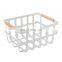 Wholesale sale white kitchen organizer flat fruit vegetable iron wire metal storage basket with wooden handle