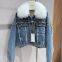 Short denim down jacket, women's detachable inner liner, parka jacket, oversized real fur collar, rivet jacket