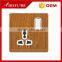 high fashion wood grain switch socket with neon for UK, universal, 2 pin and 3 pin