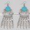 New Summer Style Ginasy Silver Geometry Turquoise Leaf Drop Tassels Dangle Earrings