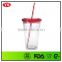 promotional 16 ounce bpa free transparent double wall mug with straw