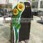 Black Basalt Gravestone with Sunflower Carving