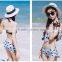Dark blue printed australia hot women swimsuit with smocked waist