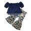Summer Girls Clothes Set Off shoulder Tank Tops +Sunflower Bell Bottom kids Toddler Clothing Outfits