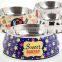 HQP-WS008 HongQiang Stainless steel melamine pet bowl cartoon two in one cute cat and dog bowl