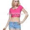 Lastest Design Fashion Sexy Backless Short Sleeve Crop Top with Cotton Fabric