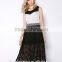2016 Fashion Women Black Hollow Lace Midi Skirt