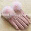 Fashion Leather Wrist Gloves Sheepskin Leather Gloves With Rabbit Fur With Warm Lining Inside