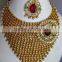 GOLD plated Maroon red polki pearl Bollywood necklace EARRING Bridal WEDDING Set