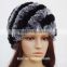rex rabbit fur hats Fur Striped Knitted cap for women Genuine Rabbit Fur Hat Cap winter warms hats