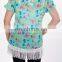 Cheap Wholesale Floral Print no Buttons Sheer Chiffon Ladies Vest With Fringe