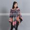 wholesale woman fashion bat sleeve poncho mixed pattern hood cape shawl trench coat