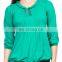 Sea Green Pintucks And Ruffle Top Oem factory direct light weight chiffon frill collar blouse with front pintuck