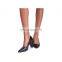 Women beautiful design black snake color block heel court shoe pointed toe sandals shoes (sandalias mujer)