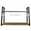 modern decorative curved stock detachable foldable black iron MDF wood wall shelf rack art decor for living room