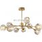 New Nordic Pendant Light Luxury Molecular Copper Ceiling Lamp K9 Crystal Chandelier with 9 heads