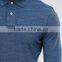 Custom Logo Long Sleeve Uneven Vented Hem Button Placket Navy Men's 100% Cotton Pique 200gsm Casual Slim Fit Sport Polo Tshirt