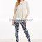 Navy Snowflake Print Leggings Polyester Spandex Outwear Sublimation Print Skinny Gym Jogger Customized Long Pants