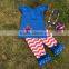2015 New Baby Girls July 4th Chevron Star Outfits Top Set Outfits With Matching Necklace and Bow