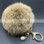 Top grade dyed color fur pom pom bag charm metal keychain fur puff ball