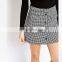 Hot Sale Women Designer Clothes Check Line Button Mini Skirts with pockets