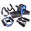 Factory custom 6-in-1 ab roller kit with knee mat wheel jump rope gym equipment  push up bragrips stands TPE tension belt